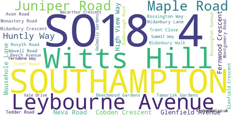 A word cloud for the SO18 4 postcode